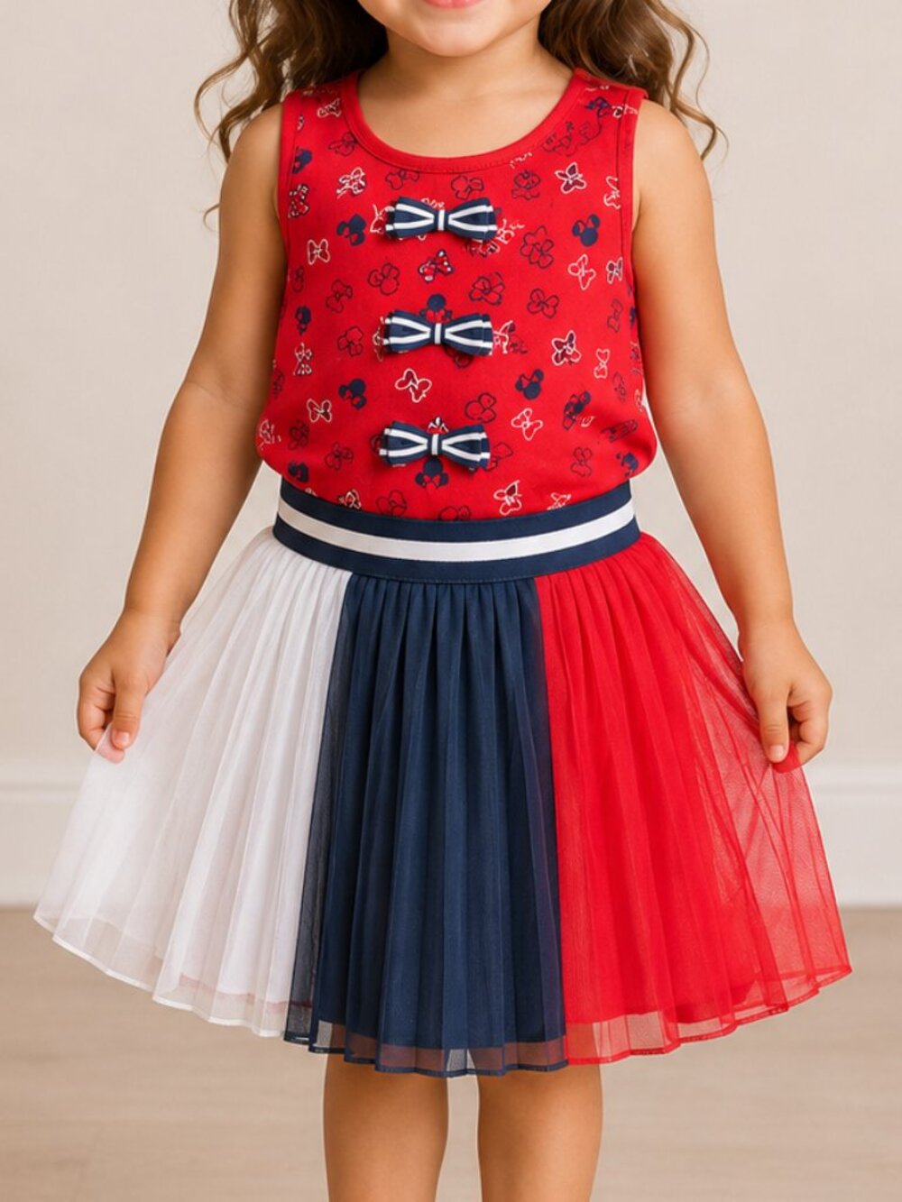 Disney Kids Girls Minnie Mouse Bow Tank Top w/ Tulle Tutu Skirt 2pc Set Large